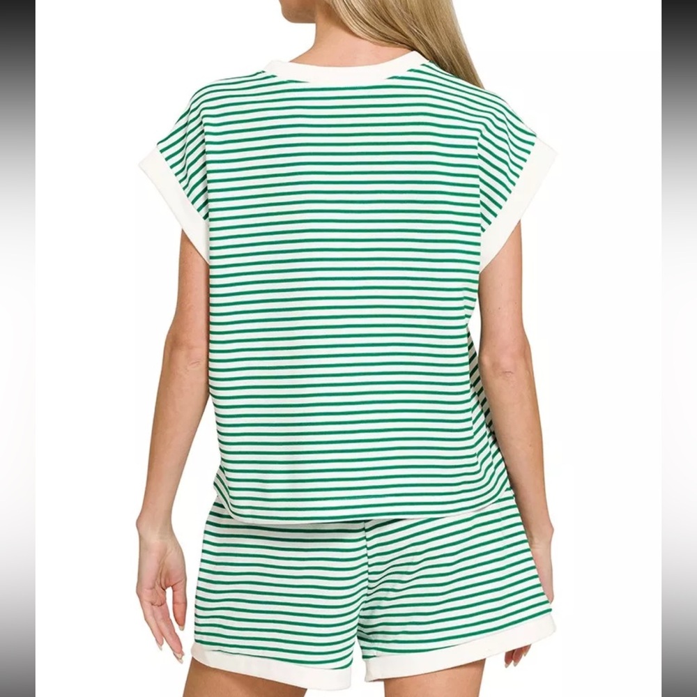 Striped Matching Set In Green - Picture 2 of 2